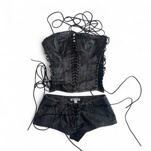 Jaded London Longline Lace Up Corset + Whipstitch Shorts in Black